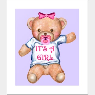 It's A Girl Teddy Bear with Pacifier Posters and Art